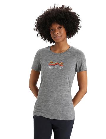 Gritstone Heather Icebreaker Merino Tech Lite II Short Sleeve Mountain Geology Women's T Shirts | AU 1608ZUTG